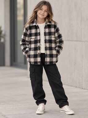 Tilley Kids Buffalo Plaid Sherpa Fleece Shacket Jacket 9-10Y
